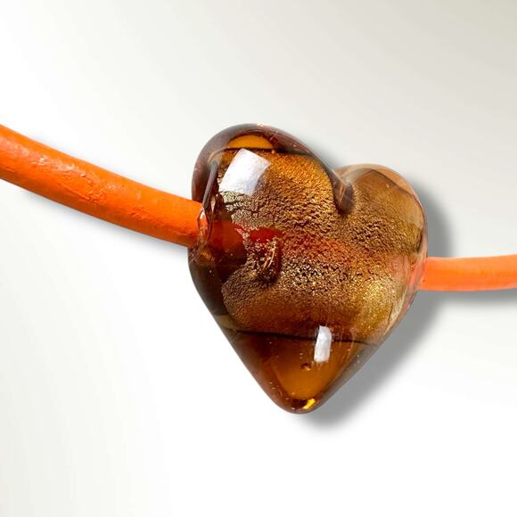 Free People Under the Sea Collar Orange NWT Choker Glass Heart Pendant Bohemian - Picture 8 of 11